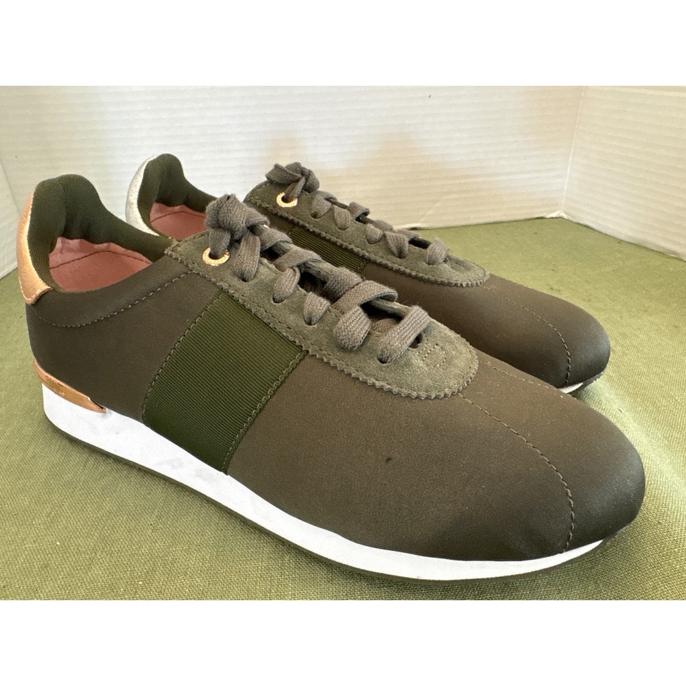 Ted Baker Emileis Khaki Green Retro Runner Metallic Rose Gold Silver 8.5